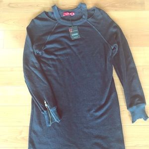 NEW knee length sweatshirt dress w/distressed hem
